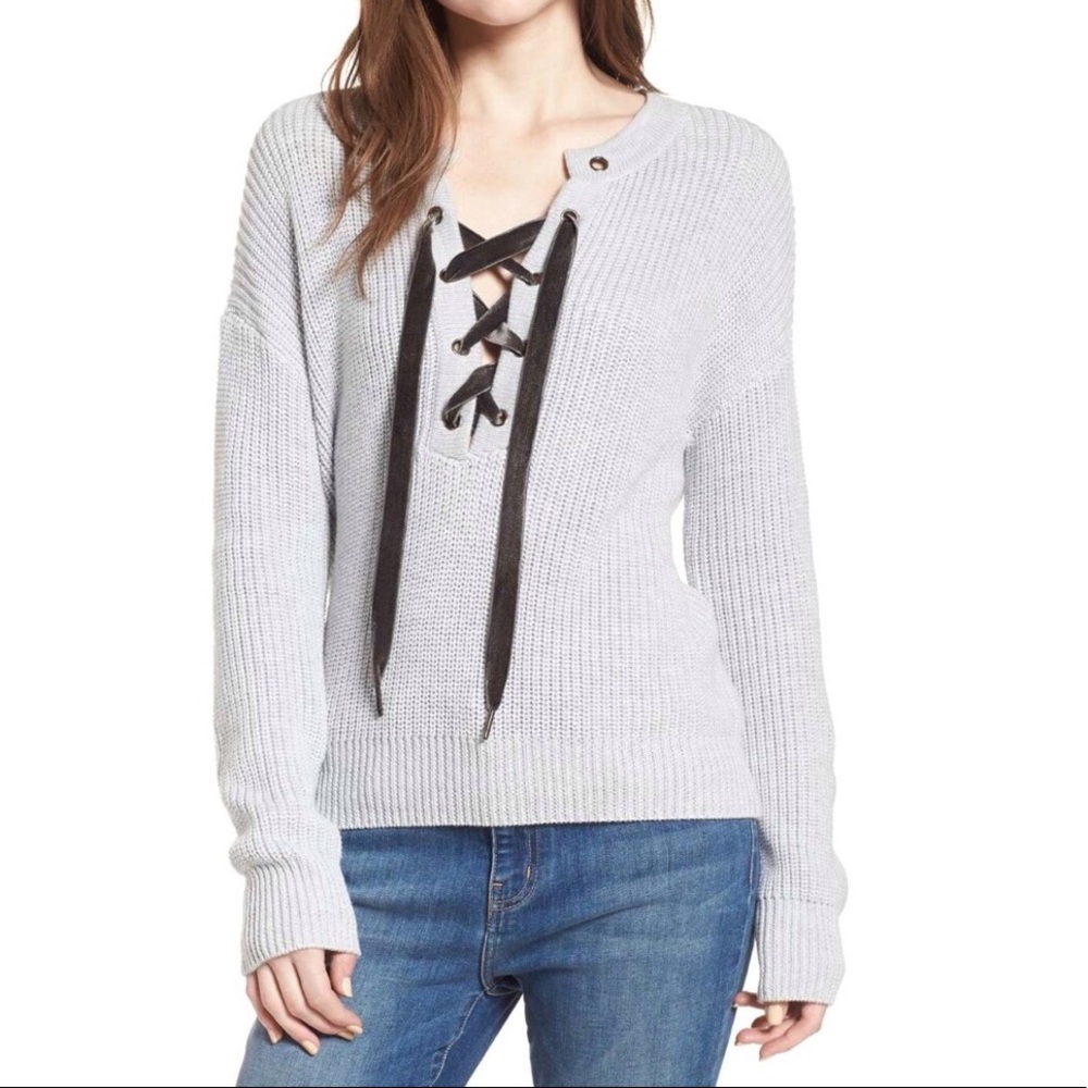 Rails Olivia Heather Grey Lace-Up Sweater - Size Small